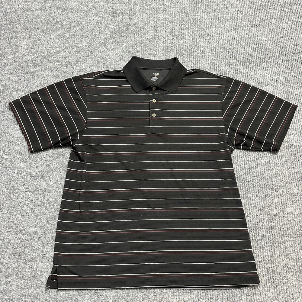 George Golf Mens Polo Shirt Size Large 42/44 Black Striped Short Sleeve